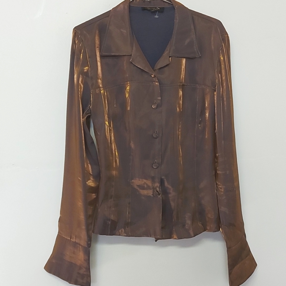 Oblique Brand Bronze Blouse with Laced Back, Size 12 - Picture 6 of 16
